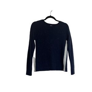J Crew Donegal Navy Blue Silver Long Sleeve Lambswool Pullover Sweater Size XS